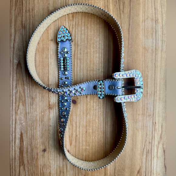 BB SIMON Authentic Designer Italian Leather Swarovski Crystal Western Belt L XL - Picture 2 of 11